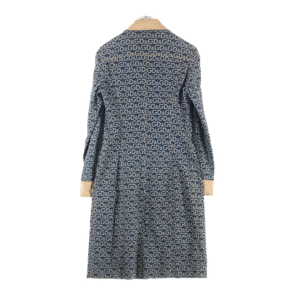 D&G(ディーアンドジー) DGロゴ総柄ジャガード スナップボタン コート インディゴ/ブラウン レディース