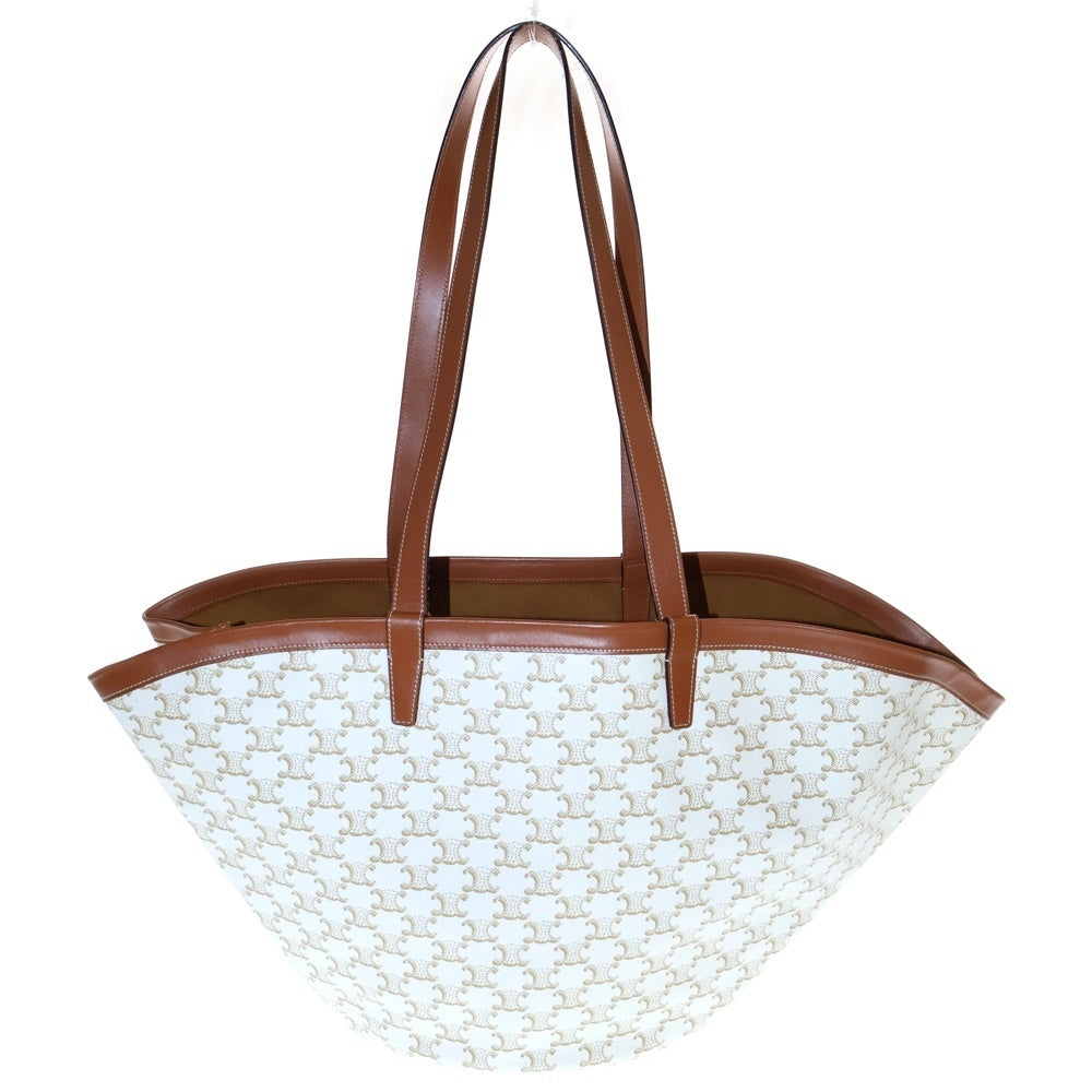 CELINE(セリーヌ) トリオンフ ラージ クーファン トートバッグ ハンドバッグ ブラウン×ホワイト レザー×PVC