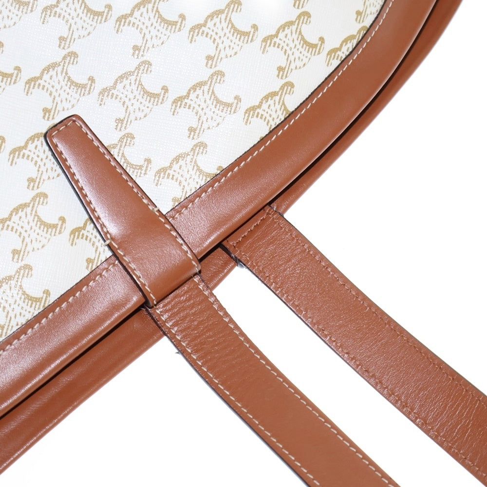 CELINE(セリーヌ) トリオンフ ラージ クーファン トートバッグ ハンドバッグ ブラウン×ホワイト レザー×PVC