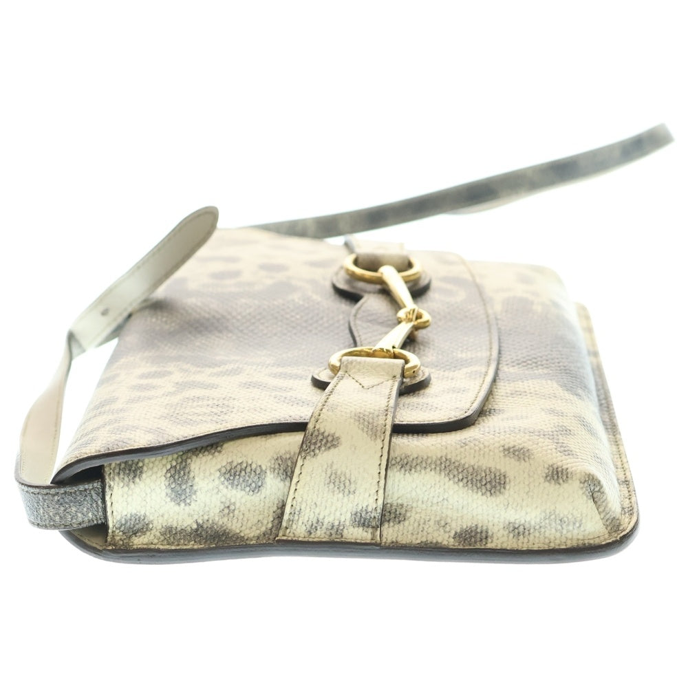 GUCCI(グッチ) ホースビット ショルダーバッグ パイソン ホワイト×グレー ゴールド金具 317636