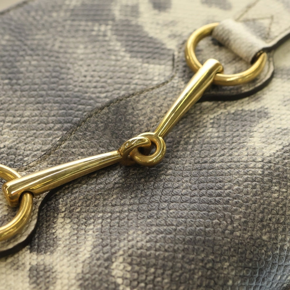 GUCCI(グッチ) ホースビット ショルダーバッグ パイソン ホワイト×グレー ゴールド金具 317636