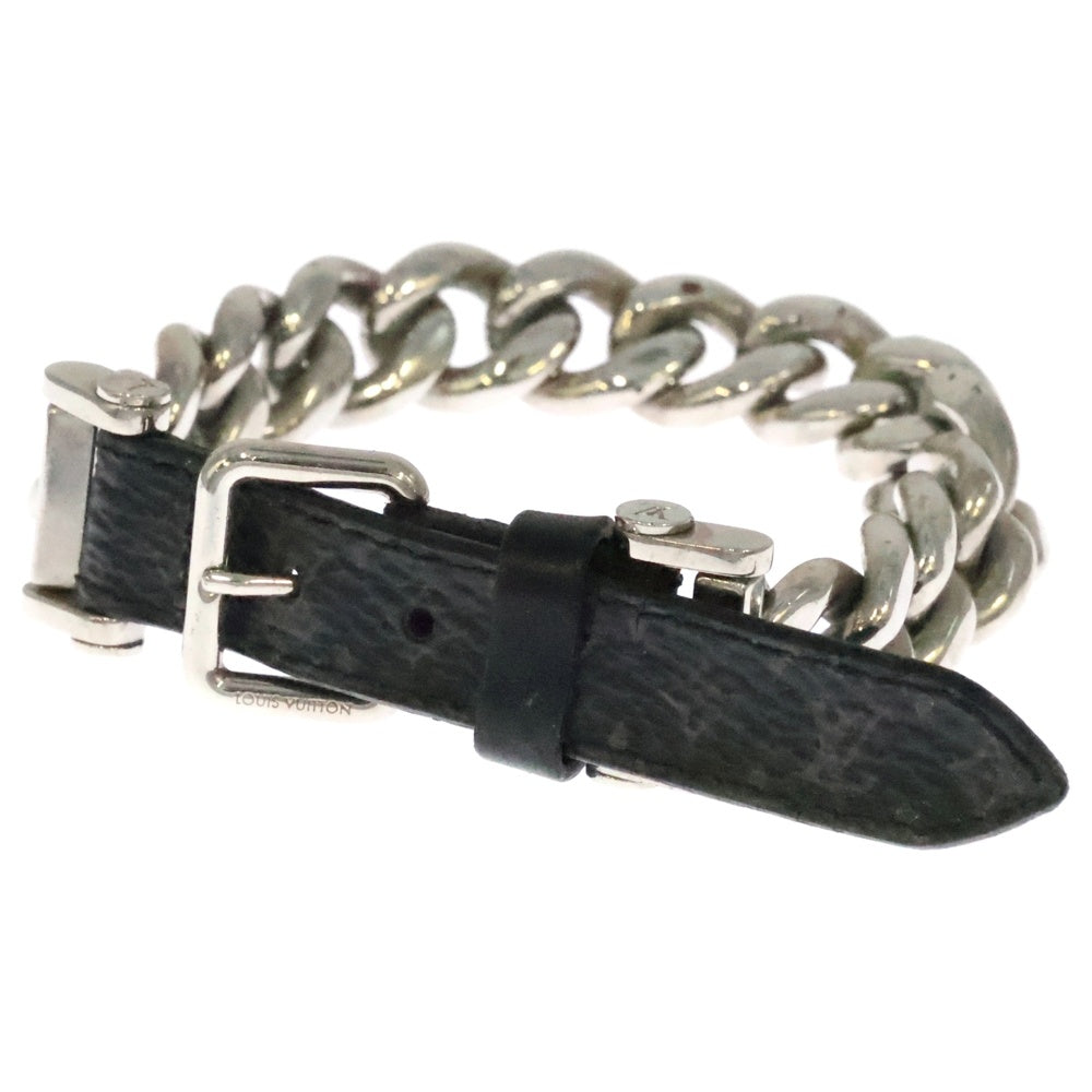 LOUIS VUITTON(ルイヴィトン) モノグラム エクリプス チェーンブレスレット シルバー×ブラック レザー M64225