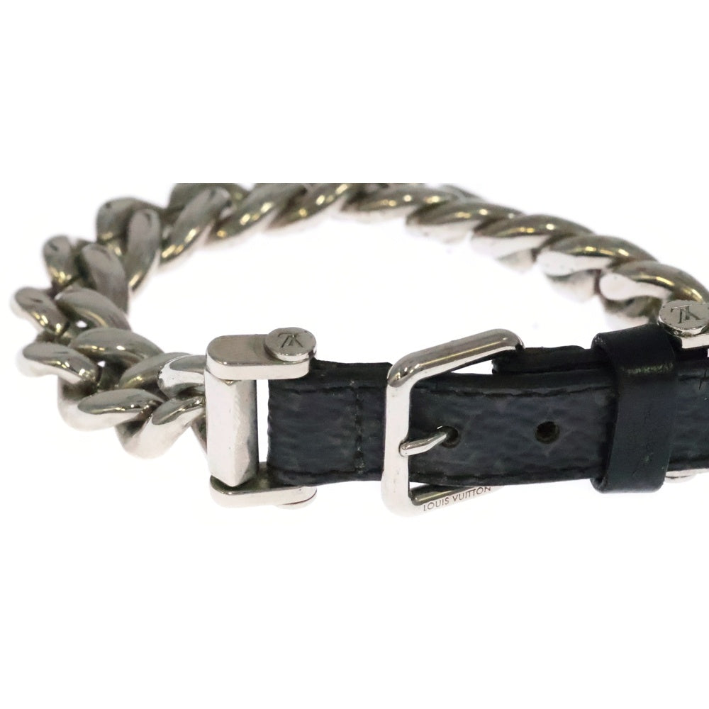 LOUIS VUITTON(ルイヴィトン) モノグラム エクリプス チェーンブレスレット シルバー×ブラック レザー M64225