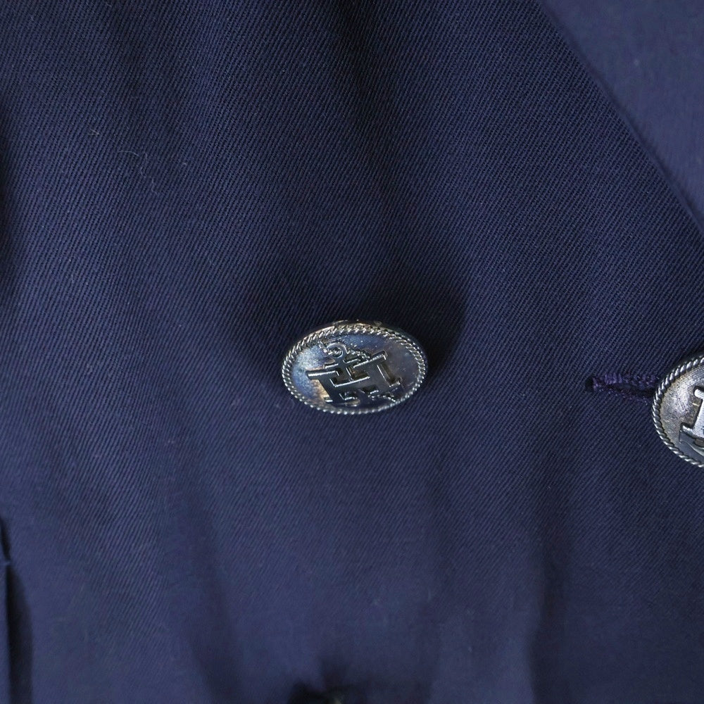 HERMES(エルメス) アンカー Hロゴボタン ウール ダブルブレスト ピークドラペル テーラードジャケット ネイビーブルー レディース