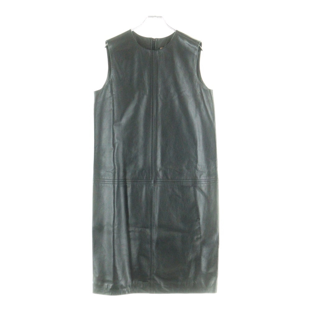 LOEWE(ロエベ) ラムスキン レザー ノースリーブ クルーネック ミディアム ワンピース ブラック レディース 761200