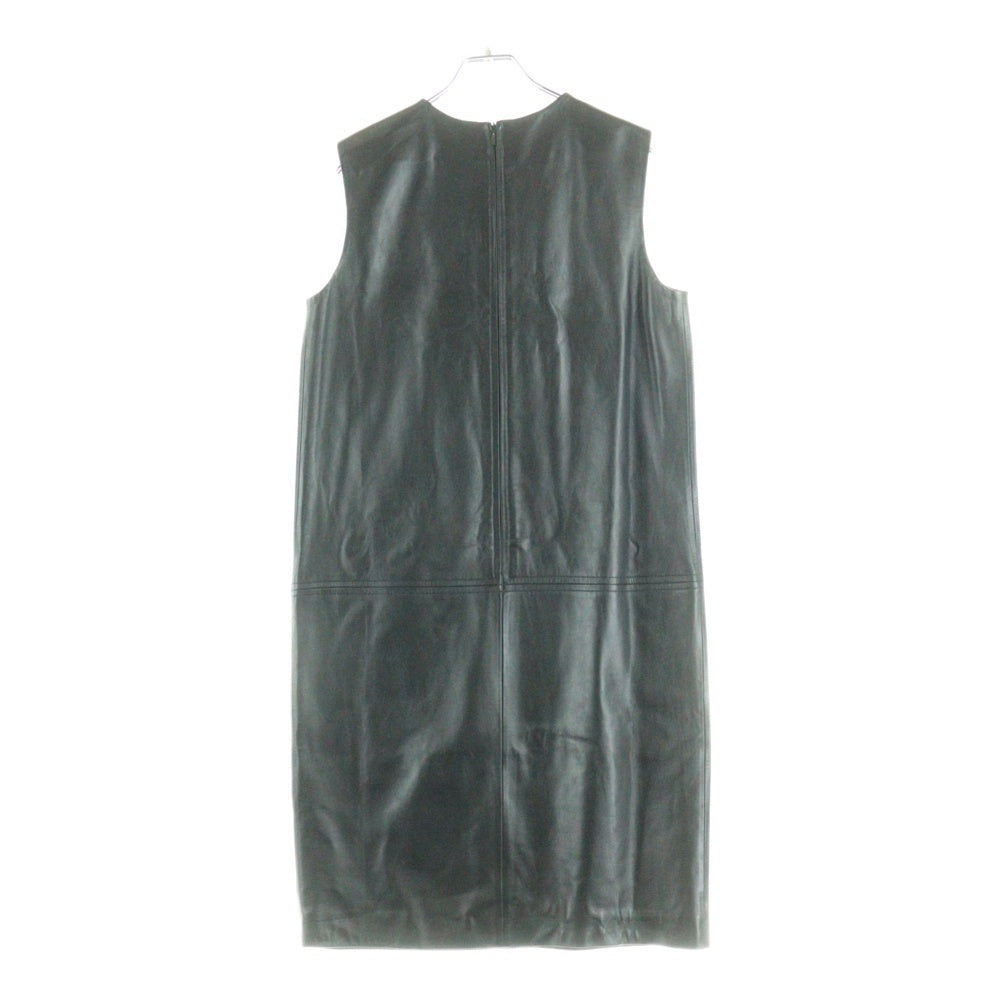 LOEWE(ロエベ) ラムスキン レザー ノースリーブ クルーネック ミディアム ワンピース ブラック レディース 761200