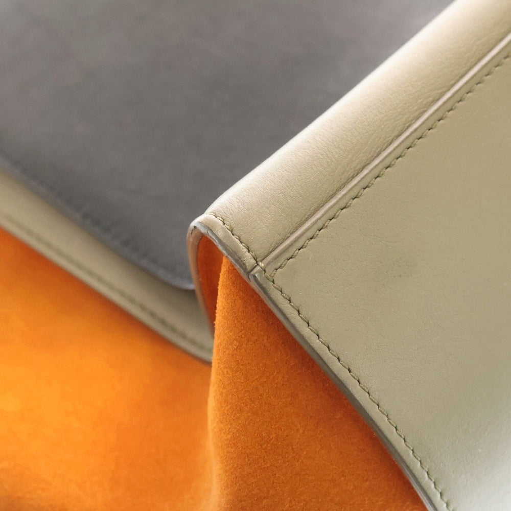 CELINE(セリーヌ) トラペーズ ミディアム レザー 2WAY ハンド ショルダーバッグ シルバー金具 ブラック/ベージュ