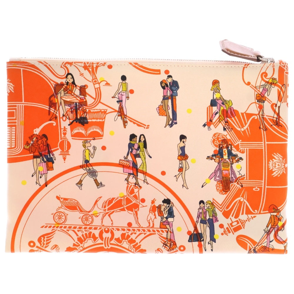 HERMES(エルメス) シルキーポケット メイクポーチ ケース ポーチ 収納 マルチカラー オレンジ シルク Y刻印 シルバー金具