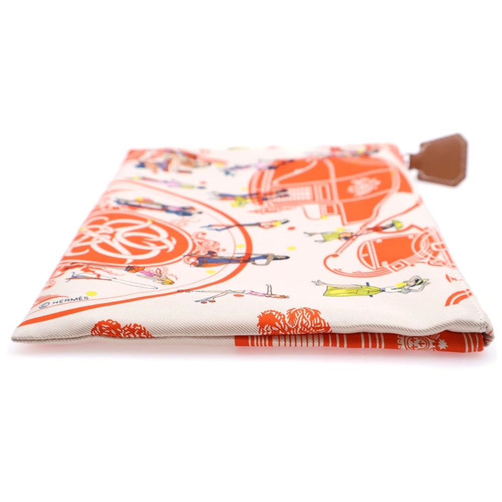HERMES(エルメス) シルキーポケット メイクポーチ ケース ポーチ 収納 マルチカラー オレンジ シルク Y刻印 シルバー金具