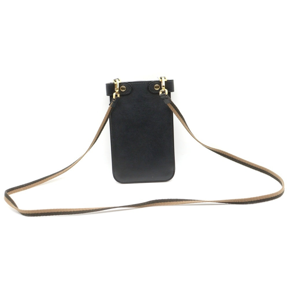 FENDI(フェンディ) ピーカフォン ミニショルダーバッグ ブラック×ベージュ レザー iPhoneケース 8M0442
