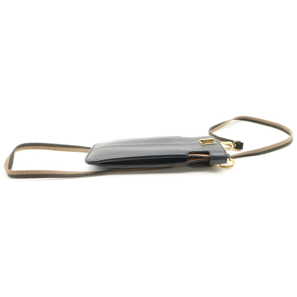 FENDI(フェンディ) ピーカフォン ミニショルダーバッグ ブラック×ベージュ レザー iPhoneケース 8M0442