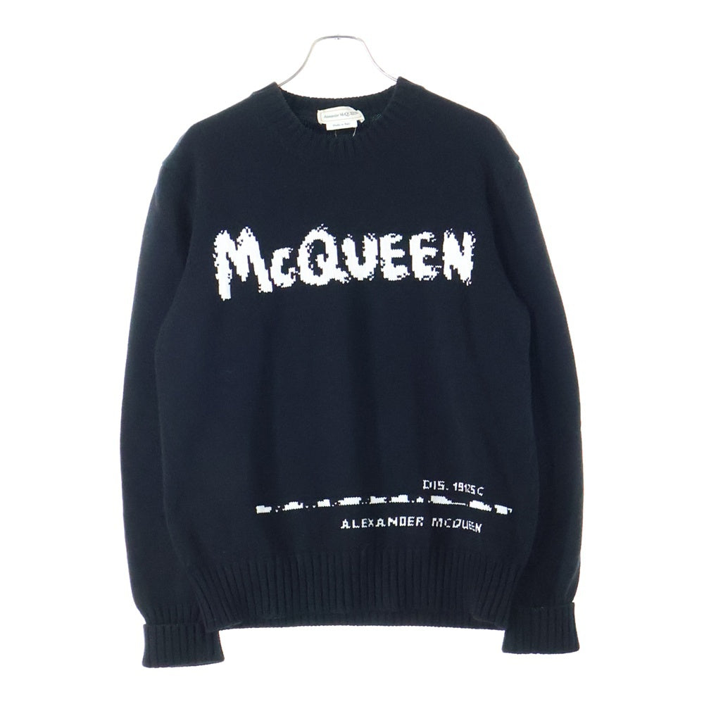 Alexander McQueen(アレキサンダーマックイーン) ロゴ インターシャ コットン クルーネック プルオーバー 長袖ニット セーター ブラック 626454