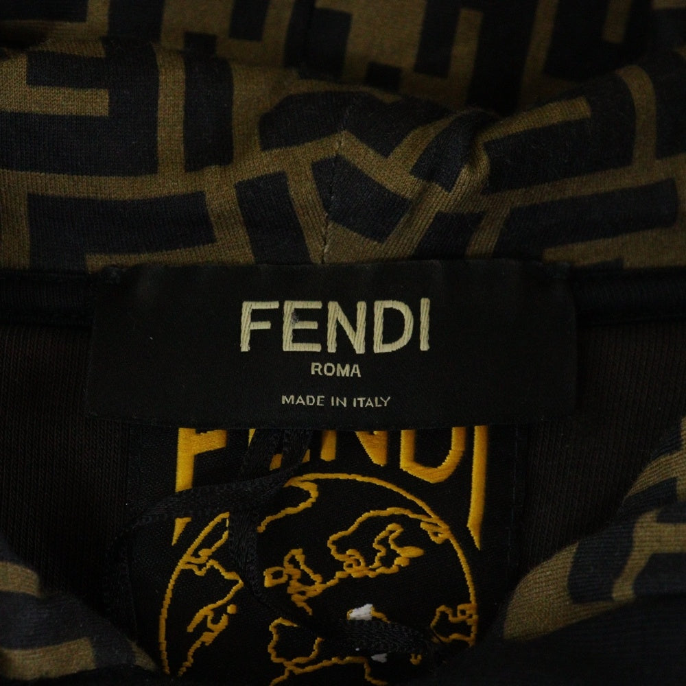 FENDI(フェンディ) ズッカ柄 ライン ラグランスリーブ プルオーバースウェットパーカー フーディー ブラック/ブラウン FAF588 AD39