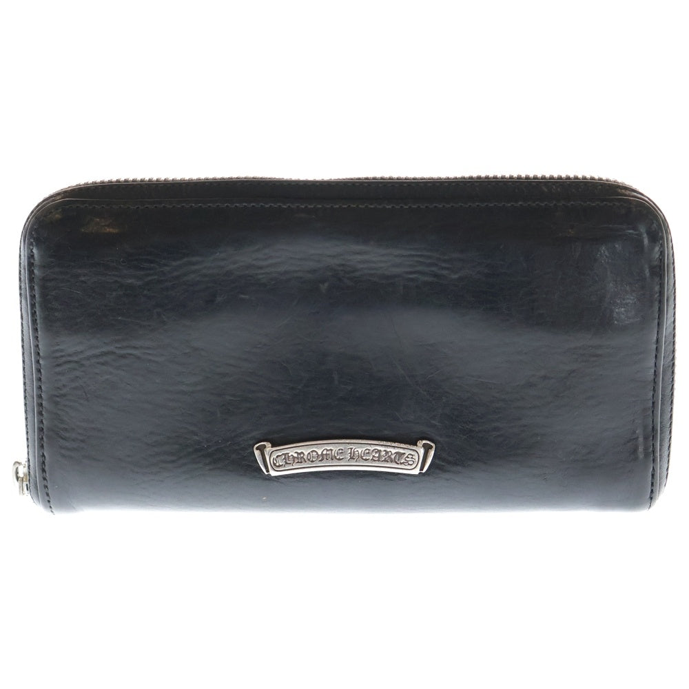 CHROME HEARTS(クロムハーツ) REC F ZIP BS BSフレアパッチ 装飾 レザー ラウンドジップ ロングウォレット 長財布 ブラック/シルバー