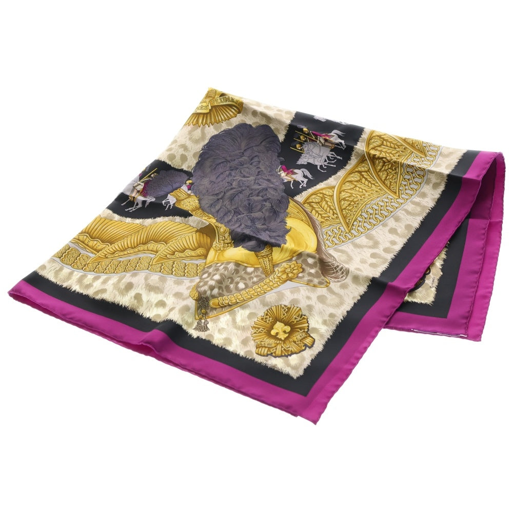 HERMES(エルメス) カレ90 面貌のない兜 シルクスカーフ イエロー×パープル