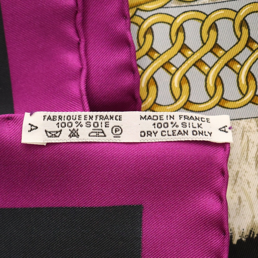 HERMES(エルメス) カレ90 面貌のない兜 シルクスカーフ イエロー×パープル