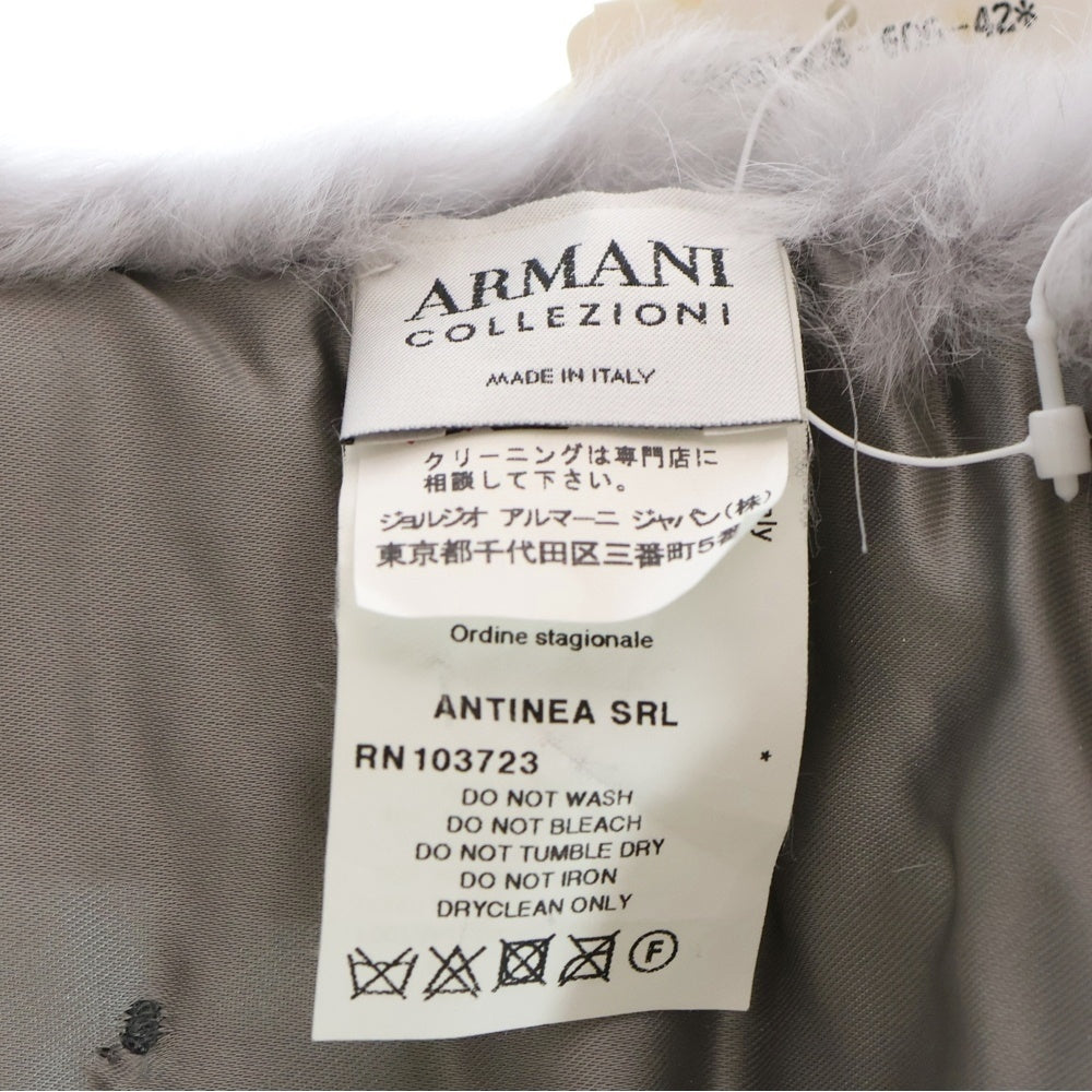 GIORGIO ARMANI(ジョルジオアルマーニ) レザーフリンジ付ラビットファーマフラー グレー レディース