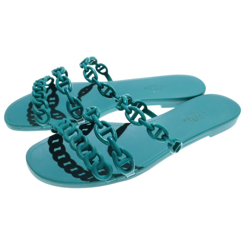 HERMES(エルメス) リヴァージュ シェーヌダンクル ラバー フラット サンダル シューズ グリーン レディース