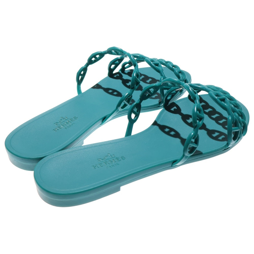 HERMES(エルメス) リヴァージュ シェーヌダンクル ラバー フラット サンダル シューズ グリーン レディース