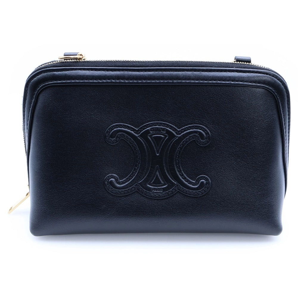 CELINE(セリーヌ) チェーン付きクラッチ キュイル トリオンフ チェーンショルダーバッグ ミニバッグ ブラック 10E383DR8.38NO ゴールド金具 レディース