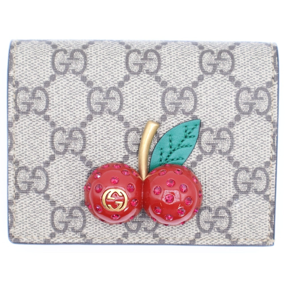 グッチ GGスプリーム チェリー 二つ折り財布 コンパクト カードFW200 GUCCI(グッチ) GGスプリーム チェリー 二つ折り財布 コンパクト