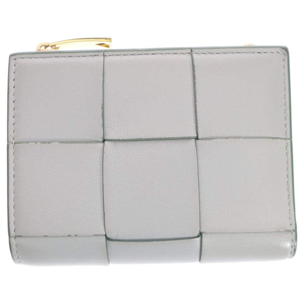 BOTTEGA VENETA(ボッテガヴェネタ) スモールカセット マキシイントレチャート レザー コンパクトウォレット 二つ折り財布 ゴールド金具 グレー 742698