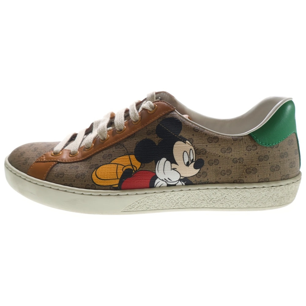 GUCCI(グッチ) ×Disney Ace ディズニー エース マイクロGG キャンバス ミッキーマウスプリント レザー レースアップ ローカットシューズ スニーカー ベージュ/ブラウン 602548