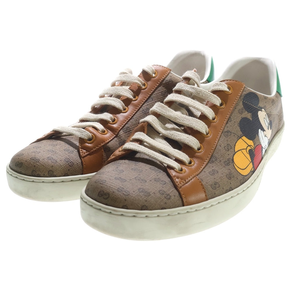 GUCCI(グッチ) ×Disney Ace ディズニー エース マイクロGG キャンバス ミッキーマウスプリント レザー レースアップ ローカットシューズ スニーカー ベージュ/ブラウン 602548