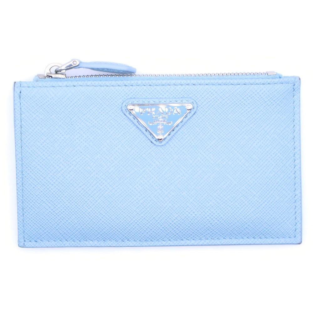 PRADA(プラダ) サフィアーノトライアングル カードケース フラグメントケース コインケース ライトブルー ペールブルー レザー 1MC086 シルバー金具 レディース