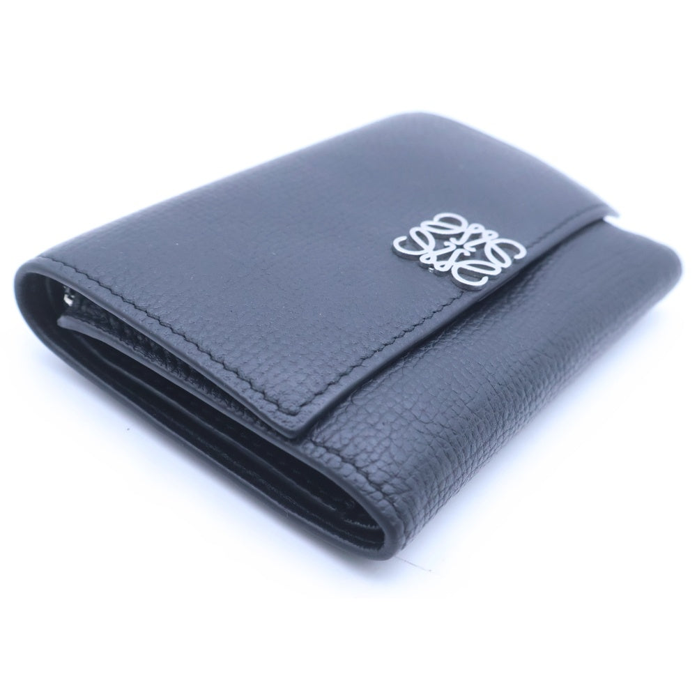 LOEWE(ロエベ) アナグラム バーティカル コンパクトウォレット スモール 三つ折り財布 コインケース ブラック レザー シルバー金具 レディース