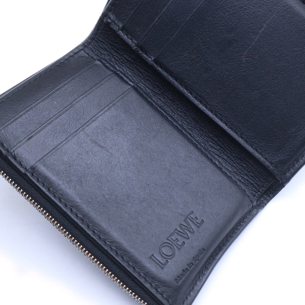 LOEWE(ロエベ) アナグラム バーティカル コンパクトウォレット スモール 三つ折り財布 コインケース ブラック レザー シルバー金具 レディース