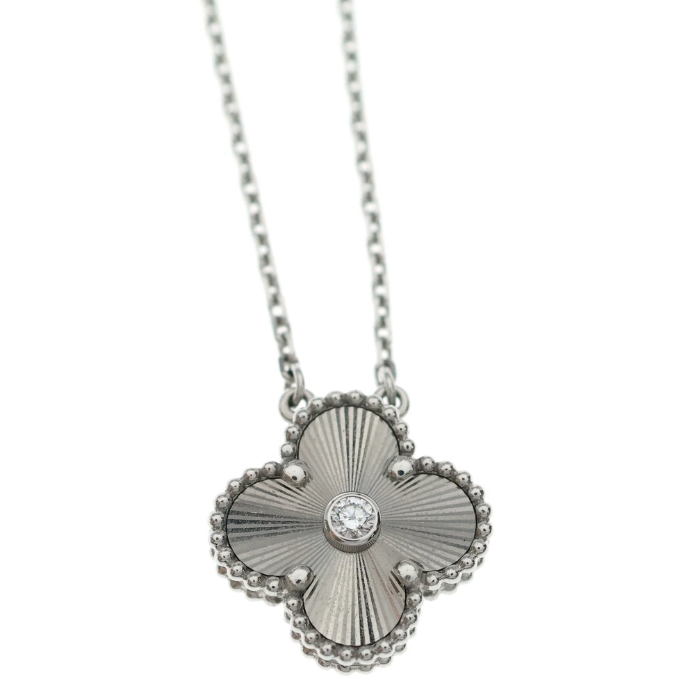 Van Cleef & Arpels(ヴァンクリーフアンドアーペル) ヴィンテージアルハンブラ ギヨシェ ネックレス 2020年ホリデー限定 ホワイトゴールド Au750 VCARP6L800 ジュエリー レディース