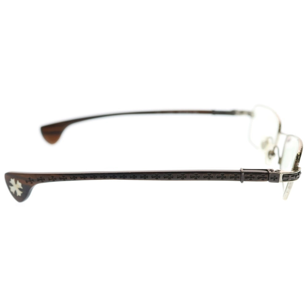 CHROME HEARTS(クロムハーツ) TE-W.A.-TE 3 CHクロス スクエア アイウェアフレーム マホガニーウッドテンプル 眼鏡 ブラウン/シルバー ケース・クロス