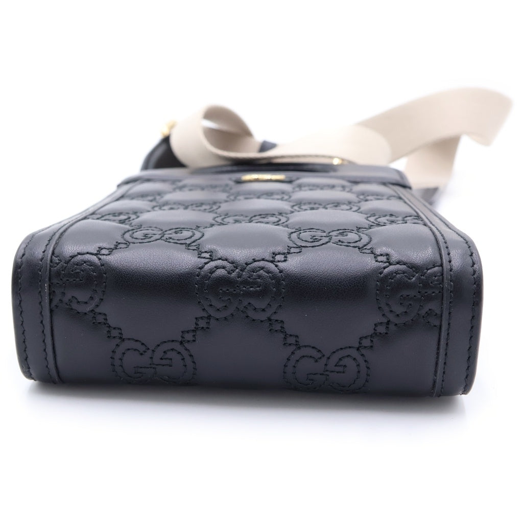 GUCCI(グッチ) ロゴ刺繍 GGマトラッセ ミニ トップハンドルバッグ 723776 ブラック レディース