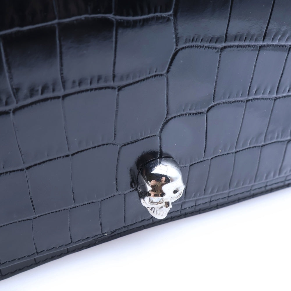 Alexander McQueen(アレキサンダーマックイーン) クロコ型押し エンボスレザー スカル チェーンショルダーバッグ ブラック 582358 レディース
