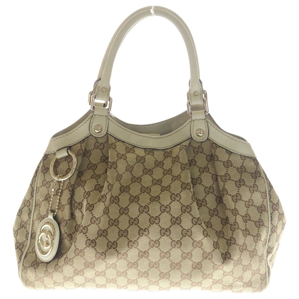 GUCCI(グッチ) GGキャンバス スーキートートバッグ ハンドバッグ ホワイト×ベージュ レザー×キャンバス 211944 ゴールド金具 レディース