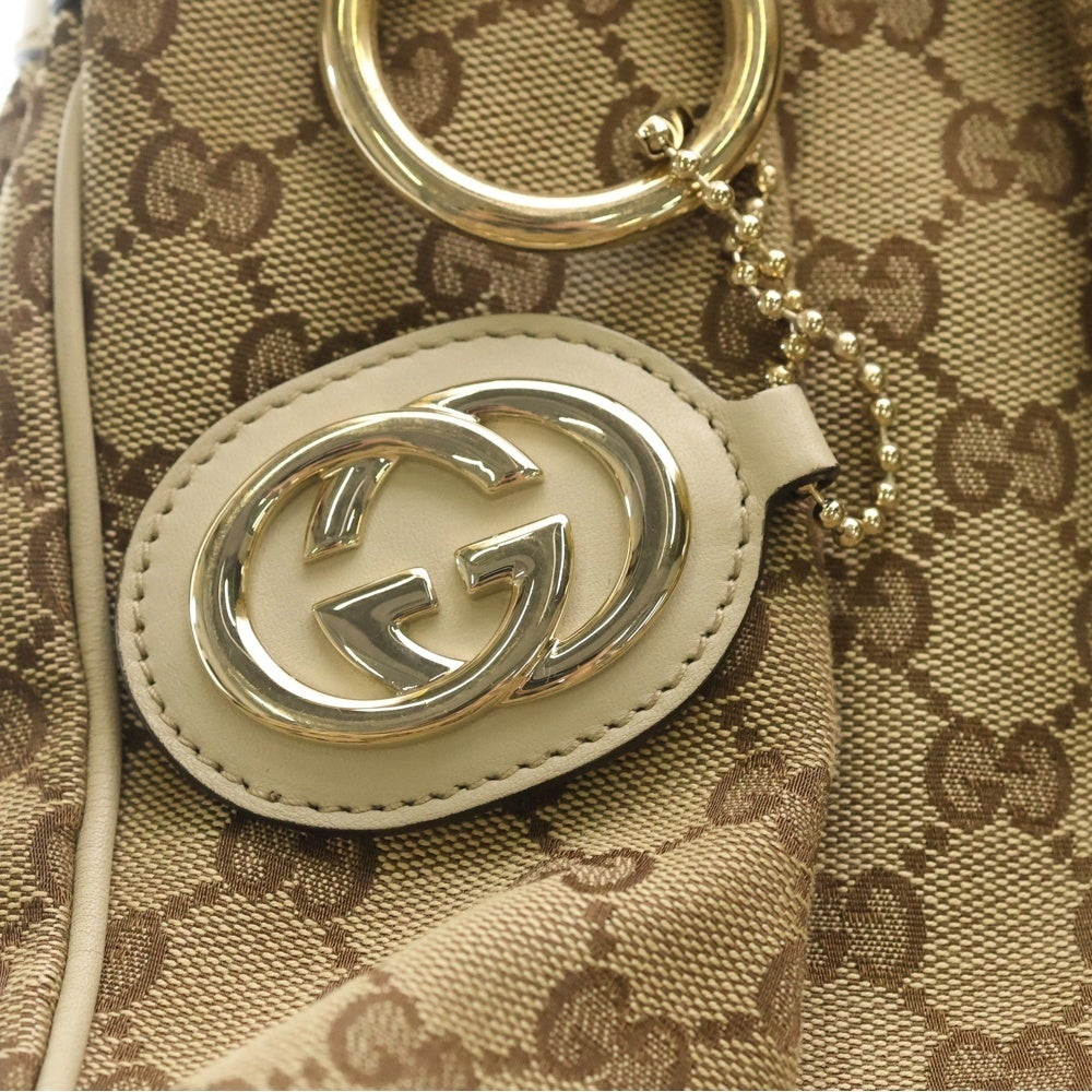GUCCI(グッチ) GGキャンバス スーキートートバッグ ハンドバッグ ホワイト×ベージュ レザー×キャンバス 211944 ゴールド金具 レディース