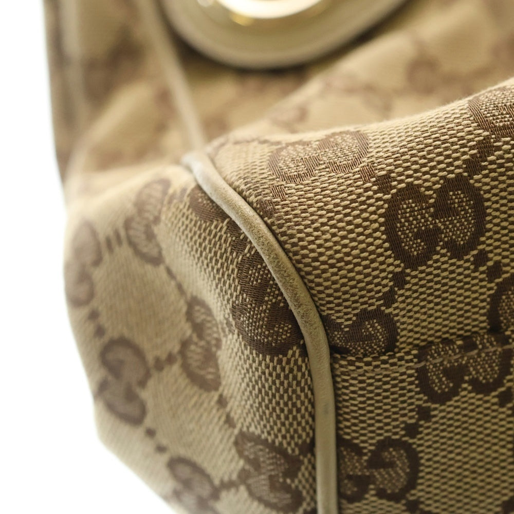 GUCCI(グッチ) GGキャンバス スーキートートバッグ ハンドバッグ ホワイト×ベージュ レザー×キャンバス 211944 ゴールド金具 レディース