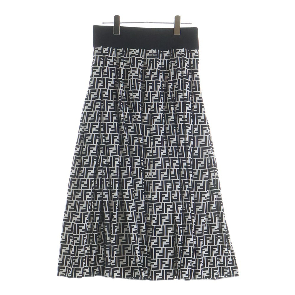 FENDI(フェンディ) ズッカ総柄プリント シルク プリーツ ロングフレア スカート ホワイト/ブラック レディース FQ6695 A1UX