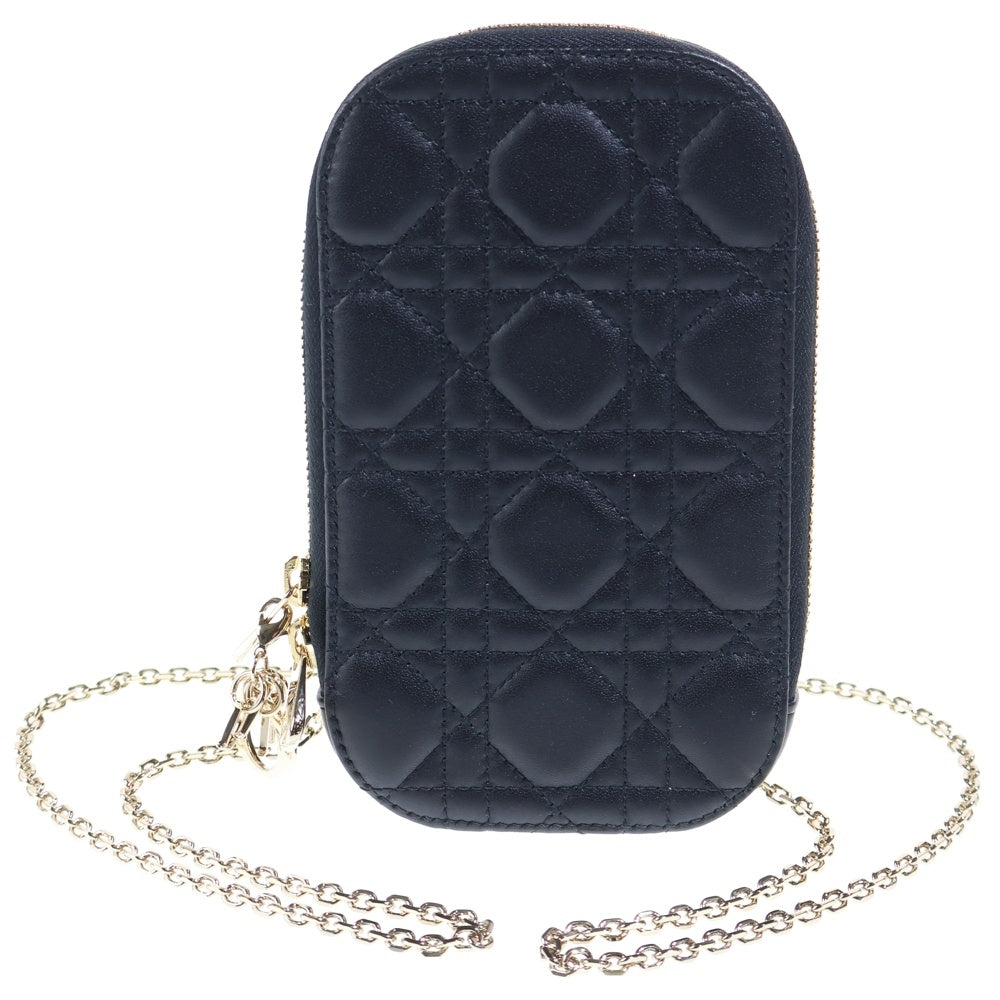 Christian Dior(クリスチャンディオール) レディディオール カナージュ ラムスキン レザー フォンホルダー 2WAY チェーンショルダーバッグ ブラック S0872ONMJ