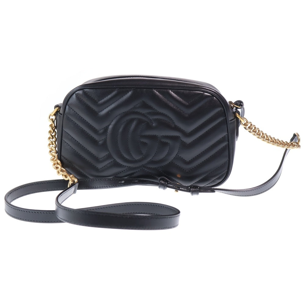 GUCCI(グッチ) GGマーモント スモール カメラバッグ ショルダーバッグ ブラック レザー 447632 ゴールド金具 レディース