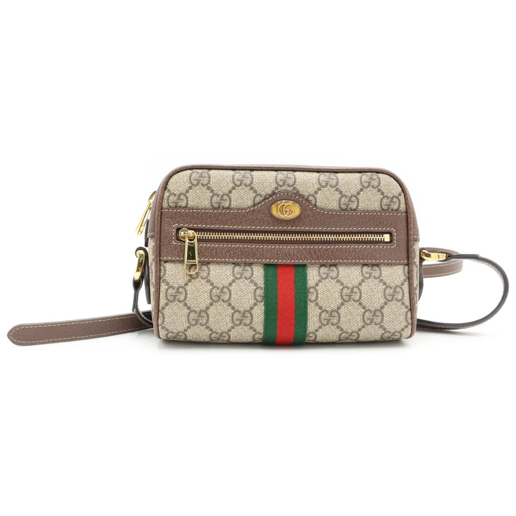 GUCCI(グッチ) GGスプリーム オフィディア ミニバッグ ショルダーバッグ ブラウン×ベージュ レザー×PVC 517350 ゴールド金具 レディース