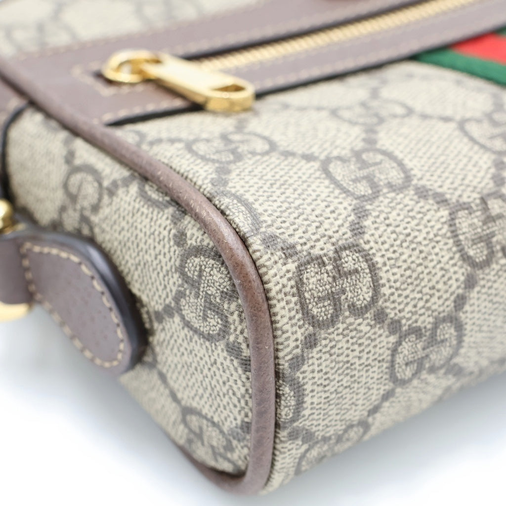 GUCCI(グッチ) GGスプリーム オフィディア ミニバッグ ショルダーバッグ ブラウン×ベージュ レザー×PVC 517350 ゴールド金具 レディース