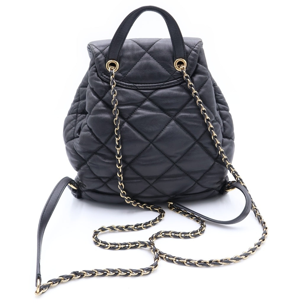 Salvatore Ferragamo(サルヴァトーレ フェラガモ) ヴァラ キルティングバックパック リュックサック ブラック レザー ゴールド金具 レディース