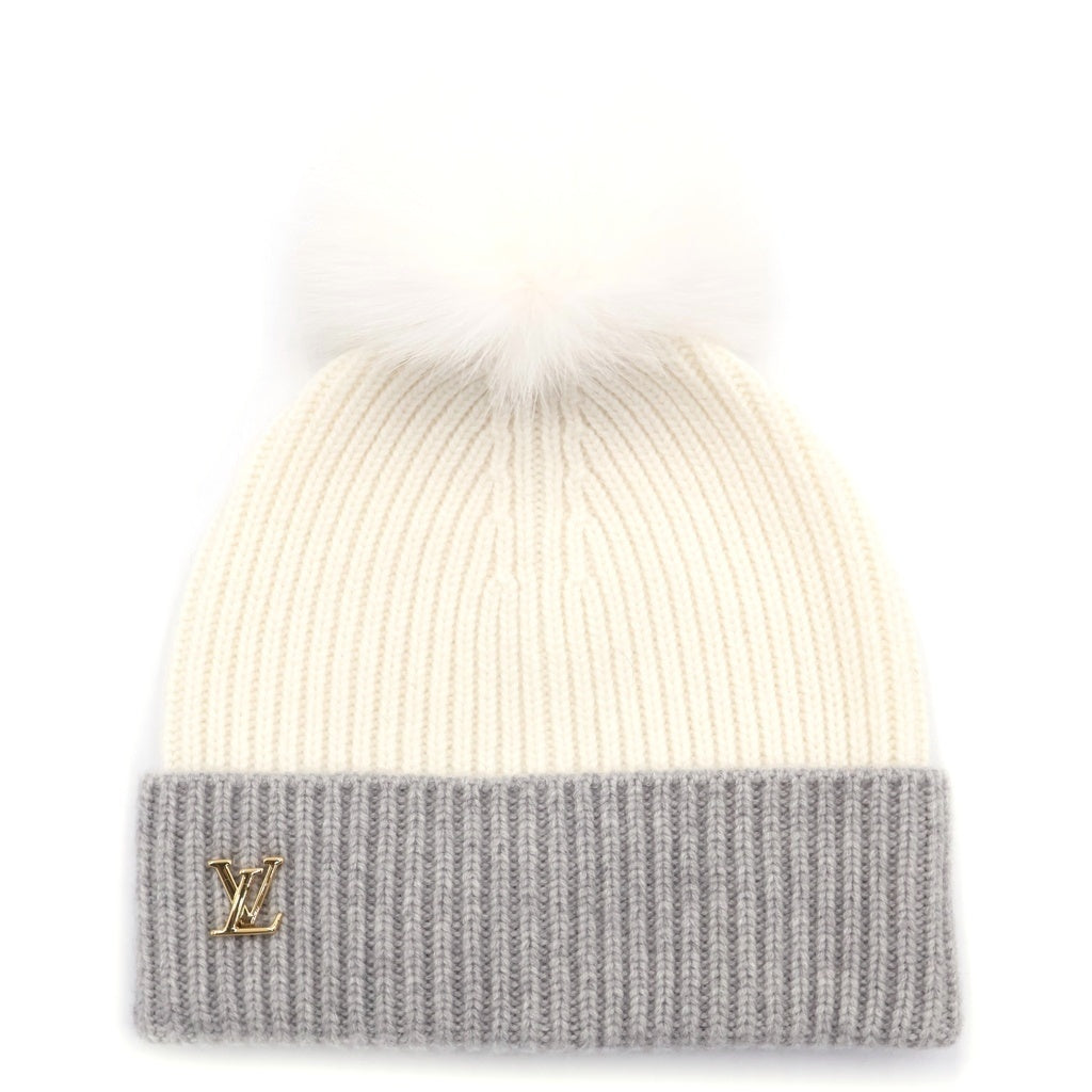 LOUIS VUITTON(ルイヴィトン) ビーニー LV コールド スパーク ファー カシミヤ ニットキャップ 帽子 ホワイト/グレー M79255 レディース