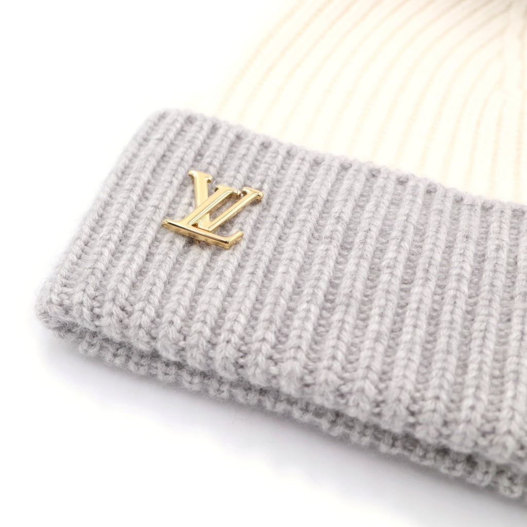 LOUIS VUITTON(ルイヴィトン) ビーニー LV コールド スパーク ファー カシミヤ ニットキャップ 帽子 ホワイト/グレー M79255 レディース