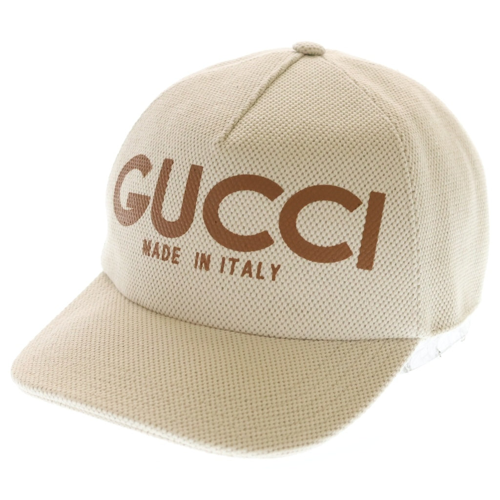 GUCCI(グッチ) ロゴプリント キャンバス ベースボール キャップ 帽子 アイボリー 777373
