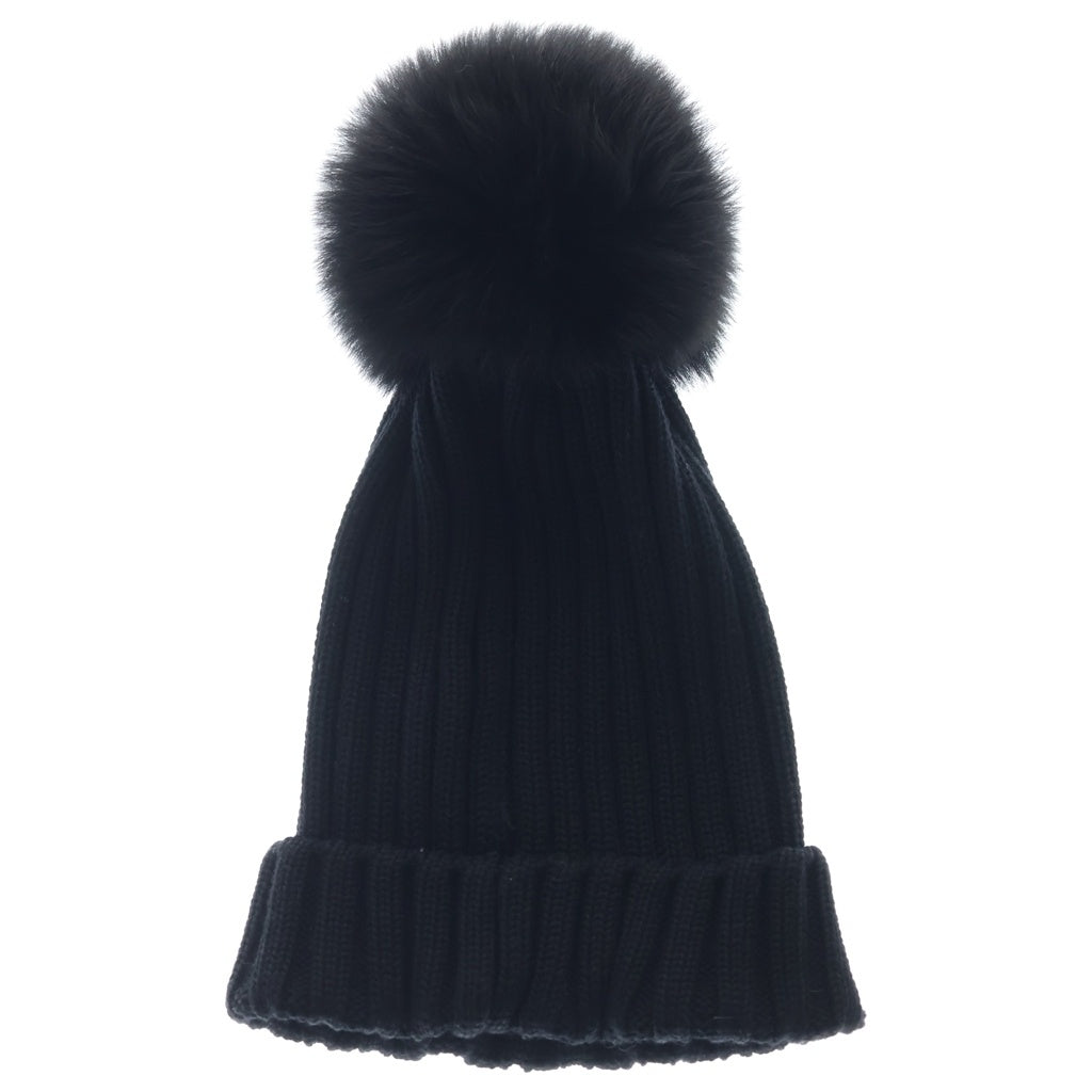 MONCLER(モンクレール) ファー付き ニットキャップ ウール ニット帽 ブラック F20933B70201