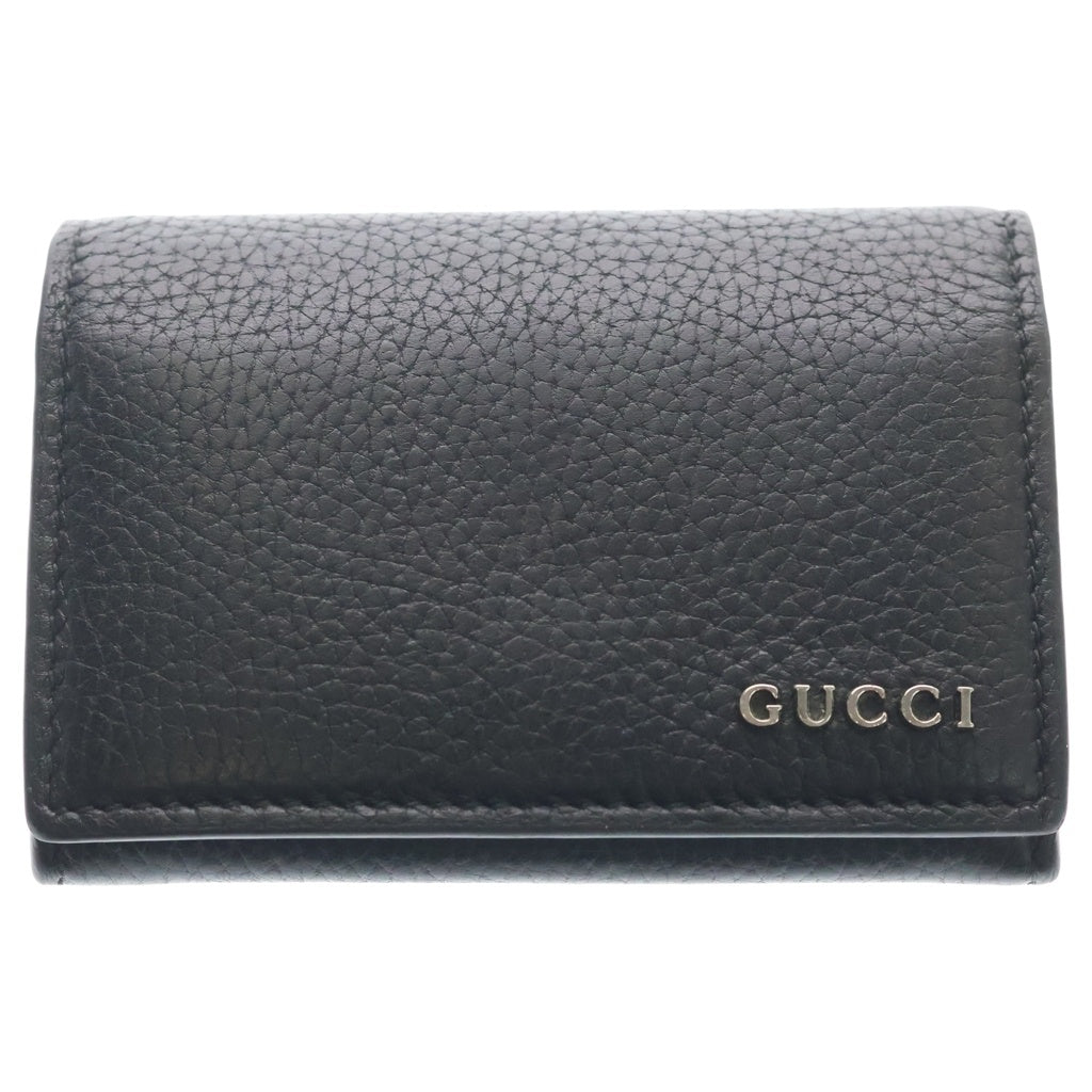 GUCCI(グッチ) ロゴ レザー カードケース シルバー金具 ブラック 771152