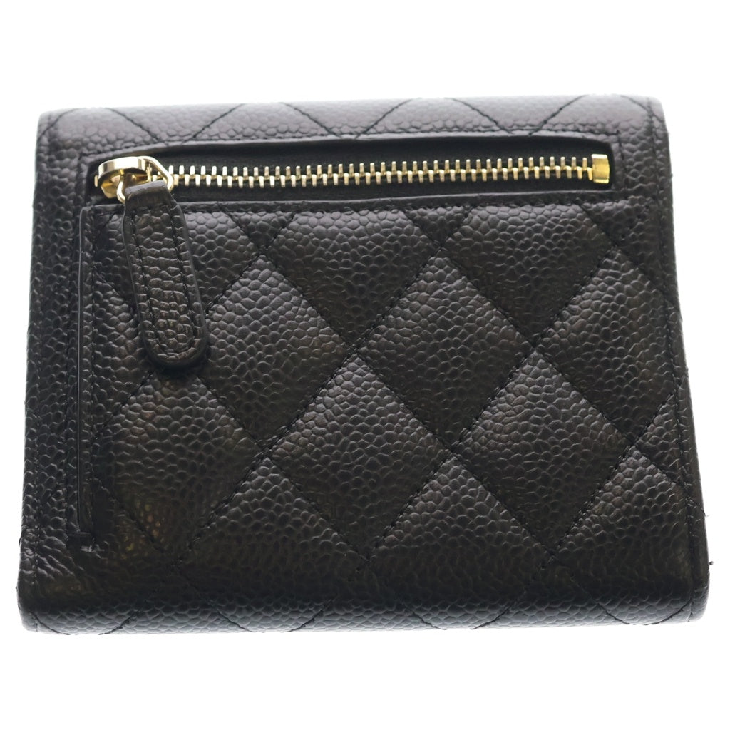 CHANEL(シャネル) マトラッセ キャビアスキン ゴールド金具 クラシック スモール フラップ ウォレット 三つ折り財布 ブラック AP0231 レディース
